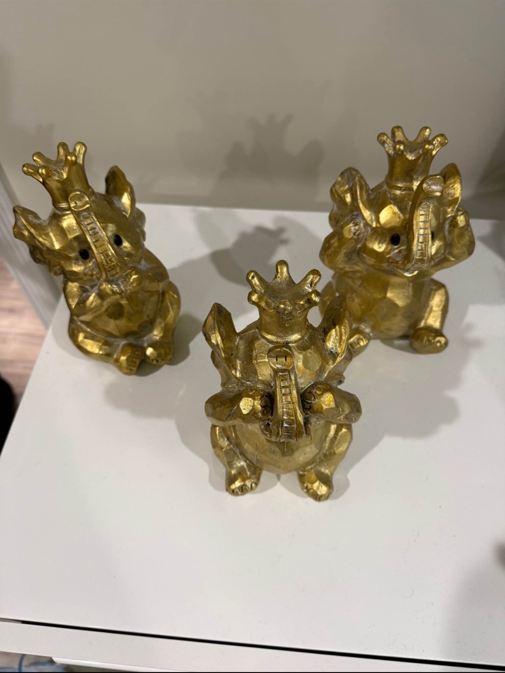 Gold Elephant Figurine Set with Crowns - Decorative Home Accent